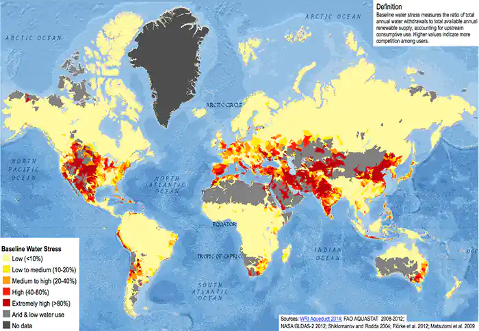 Water Crisis Around the World (Ratio of total annual water withdrawals to total available annual renewable supply)